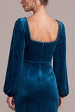 Long Sleeve Peacock Blue Bodycon Mini Velvet Dress