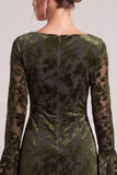 Floral Olive A Line Mini Velvet Dress With Long Sleeves