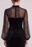 Sheath Black Midi Velvet Dress With Long Sleeves