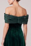 Off The Shoulder Dark Green A Line Midi Velvet Dress