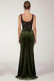 Square Neck Corset Mermaid Lace Olive Maxi Velvet Dress