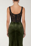 Square Neck Corset Mermaid Lace Olive Maxi Velvet Dress