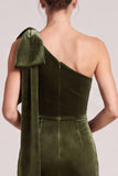 One Shoulder Mermaid Olive Maxi Velvet Dress With Slit