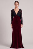 Mermaid Long Sleeve Lace Burgundy Maxi Velvet Dress