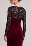 Mermaid Long Sleeve Lace Burgundy Maxi Velvet Dress