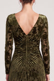 Floral Sheath Olive Maxi Velvet Dress With Long Sleeves