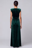 Dark Green V-Neck Sheath Ruched Maxi Velvet Dress