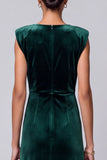 Dark Green V-Neck Sheath Ruched Maxi Velvet Dress