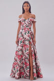 Off The Shoulder A Line Red Floral Formal Dress