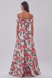 Off The Shoulder A Line Red Floral Formal Dress