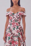 Off The Shoulder A Line Red Floral Formal Dress
