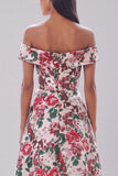Off The Shoulder A Line Red Floral Formal Dress