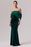 Off The Shoulder Mermaid Dark Green Maxi Velvet Dress