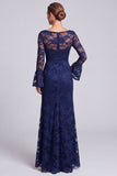 Mermaid Navy Lace Formal Dress With Long Sleeves