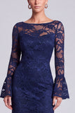 Mermaid Navy Lace Formal Dress With Long Sleeves