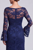 Mermaid Navy Lace Formal Dress With Long Sleeves