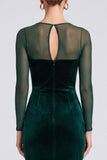 Dark Green Sheer Long Sleeve Sheath Maxi Velvet Dress