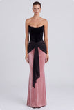 Strapless Corset Black and Pink Mermaid Maxi Velvet Dress