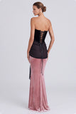Strapless Corset Black and Pink Mermaid Maxi Velvet Dress