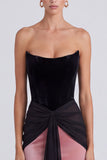 Strapless Corset Black and Pink Mermaid Maxi Velvet Dress