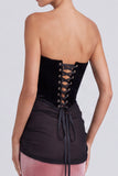 Strapless Corset Black and Pink Mermaid Maxi Velvet Dress