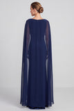 Mermaid Navy Cape Sleeve Maxi Velvet Dress