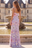 Mermaid Floral Purple Spaghetti Straps Maxi Prom Dress