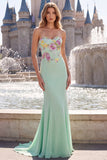 Mermaid Floral Strapless Sparkly Sage Green Maxi Prom Dress