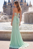 Mermaid Floral Strapless Sparkly Sage Green Maxi Prom Dress