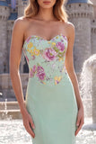 Mermaid Floral Strapless Sparkly Sage Green Maxi Prom Dress