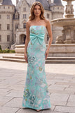 Strapless Mermaid Floral Beaded Mint Green Maxi Prom Dress