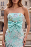 Strapless Mermaid Floral Beaded Mint Green Maxi Prom Dress