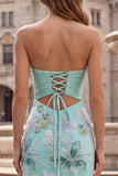 Strapless Mermaid Floral Beaded Mint Green Maxi Prom Dress