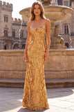 Sparkly Sequins Gold Mermaid Long Prom Dress