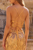 Sparkly Sequins Gold Mermaid Long Prom Dress