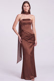 Strapless Corset Satin Mermaid Brown Maxi Dress