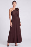 One Shoulder A Line Fuchsia and Red Maxi Formal Dress