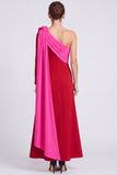 One Shoulder A Line Fuchsia and Red Maxi Formal Dress