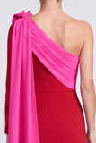 One Shoulder A Line Fuchsia and Red Maxi Formal Dress