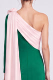 One Shoulder A Line Fuchsia and Red Maxi Formal Dress