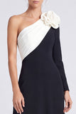 One Shoulder A Line Fuchsia and Red Maxi Formal Dress