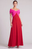 Off The Shoulder Fuchsia and Red A Line Maxi Formal Dress