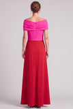 Off The Shoulder Fuchsia and Red A Line Maxi Formal Dress