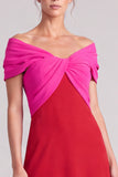 Off The Shoulder Fuchsia and Red A Line Maxi Formal Dress