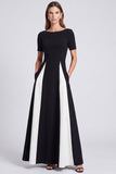 Black and White A Line Short Sleeve Maxi Formal Dress