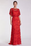 Sequins Sky Blue Sheath Maxi Formal Dress With Flutter Sleeves