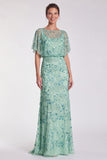 Sequins Sky Blue Sheath Maxi Formal Dress With Flutter Sleeves