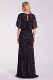 Sequins Pink Sheath Flutter Sleeve Chiffon Maxi Formal Dress