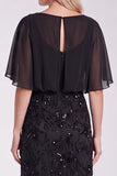 Sequins Pink Sheath Flutter Sleeve Chiffon Maxi Formal Dress