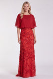 Sequins Pink Sheath Flutter Sleeve Chiffon Maxi Formal Dress